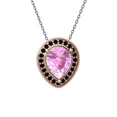 Esinti Kolye - Pembe kuvars ve siyah zirkon 8 ayar rose altın kolye (40 cm gümüş rolo zincir) #5k8tlx