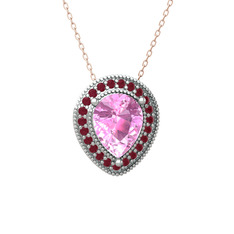 Esinti Kolye - Pembe kuvars ve kök yakut 925 ayar gümüş kolye (40 cm rose altın rolo zincir) #5pyima