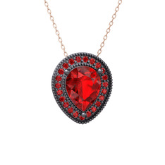 Esinti Kolye - Garnet 925 ayar siyah rodyum kaplama gümüş kolye (40 cm rose altın rolo zincir) #5ud9fs