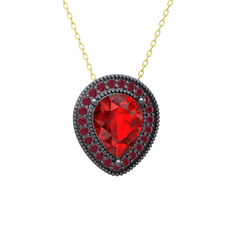 Esinti Kolye - Garnet ve kök yakut 925 ayar siyah rodyum kaplama gümüş kolye (40 cm altın rolo zincir) #5ul819