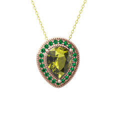 Esinti Kolye - Peridot ve yeşil kuvars 14 ayar rose altın kolye (40 cm altın rolo zincir) #66ltmm