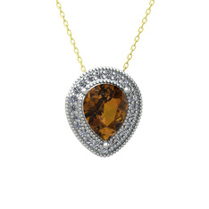 Dumanlı kuvars ve swarovski 14 ayar beyaz altın kolye (40 cm altın rolo zincir)