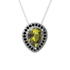 Esinti Kolye - Peridot ve siyah zirkon 18 ayar beyaz altın kolye (40 cm beyaz altın rolo zincir) #68kh9