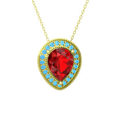 Esinti Kolye - Garnet ve akuamarin 18 ayar altın kolye (40 cm altın rolo zincir) #6lch0b