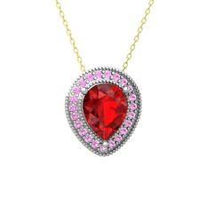 Esinti Kolye - Garnet ve pembe kuvars 8 ayar beyaz altın kolye (40 cm altın rolo zincir) #6qs99h