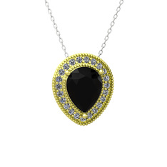 Siyah zirkon ve swarovski 18 ayar altın kolye (40 cm gümüş rolo zincir)
