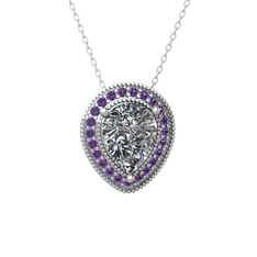 Swarovski ve ametist 18 ayar beyaz altın kolye (40 cm beyaz altın rolo zincir)