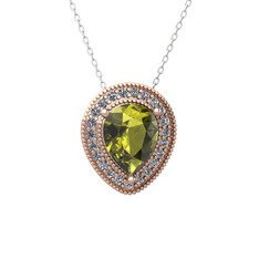 Peridot ve swarovski 8 ayar rose altın kolye (40 cm beyaz altın rolo zincir)