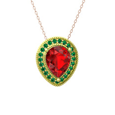 Esinti Kolye - Garnet ve yeşil kuvars 925 ayar altın kaplama gümüş kolye (40 cm rose altın rolo zincir) #7sokny