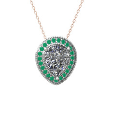 Esinti Kolye - Swarovski ve kök zümrüt 8 ayar beyaz altın kolye (40 cm gümüş rolo zincir) #7u3205