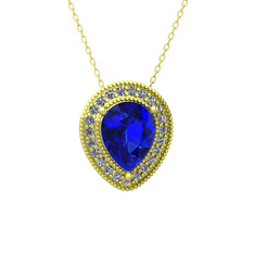 Esinti Kolye - Lab safir ve swarovski 925 ayar altın kaplama gümüş kolye (40 cm gümüş rolo zincir) #7vhd0k
