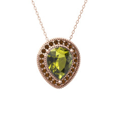 Peridot ve dumanlı kuvars 14 ayar rose altın kolye (40 cm rose altın rolo zincir)