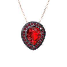Esinti Kolye - Garnet ve kök yakut 925 ayar siyah rodyum kaplama gümüş kolye (40 cm rose altın rolo zincir) #8fplhg