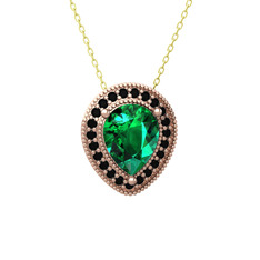 Esinti Kolye - Yeşil kuvars ve siyah zirkon 14 ayar rose altın kolye (40 cm gümüş rolo zincir) #94j0in