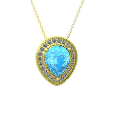 Esinti Kolye - Akuamarin ve swarovski 18 ayar altın kolye (40 cm altın rolo zincir) #9kovx2
