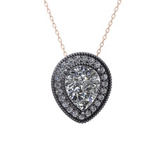 Esinti Kolye - Swarovski ve pırlanta 925 ayar siyah rodyum kaplama gümüş kolye (0.264 karat, 40 cm rose altın rolo zincir) #9milqw