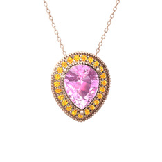 Esinti Kolye - Pembe kuvars ve sitrin 8 ayar rose altın kolye (40 cm gümüş rolo zincir) #a5wgt9