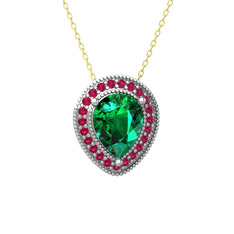 Esinti Kolye - Yeşil kuvars ve rodolit garnet 18 ayar beyaz altın kolye (40 cm altın rolo zincir) #ac4c96
