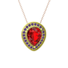 Garnet ve ametist 18 ayar altın kolye (40 cm rose altın rolo zincir)