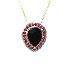 Esinti Kolye - Siyah zirkon ve garnet 8 ayar beyaz altın kolye (40 cm altın rolo zincir) #aoqa3w