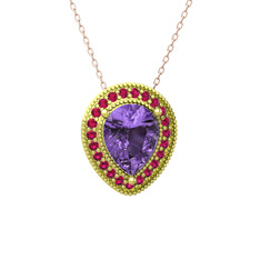 Esinti Kolye - Ametist ve rodolit garnet 8 ayar altın kolye (40 cm rose altın rolo zincir) #auk78b
