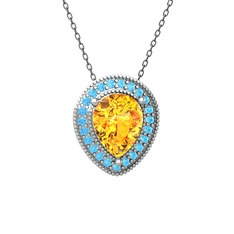 Esinti Kolye - Sitrin ve akuamarin 18 ayar beyaz altın kolye (40 cm gümüş rolo zincir) #bgwzo6