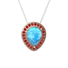 Akuamarin ve garnet 925 ayar rose altın kaplama gümüş kolye (40 cm gümüş rolo zincir)