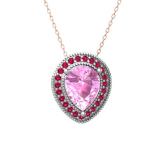 Esinti Kolye - Pembe kuvars ve rodolit garnet 18 ayar beyaz altın kolye (40 cm rose altın rolo zincir) #c23o5x
