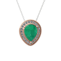 Esinti Kolye - Kök zümrüt ve swarovski 14 ayar rose altın kolye (40 cm beyaz altın rolo zincir) #c24ouj