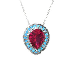Rodolit garnet ve akuamarin 925 ayar gümüş kolye (40 cm gümüş rolo zincir)