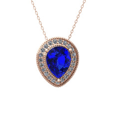 Esinti Kolye - Lab safir ve beyaz zirkon 14 ayar rose altın kolye (40 cm rose altın rolo zincir) #cps617