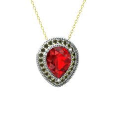 Esinti Kolye - Garnet ve peridot 18 ayar beyaz altın kolye (40 cm altın rolo zincir) #cqxopk