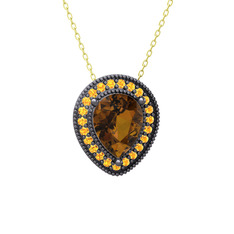 Esinti Kolye - Dumanlı kuvars ve sitrin 925 ayar siyah rodyum kaplama gümüş kolye (40 cm gümüş rolo zincir) #crhsdp