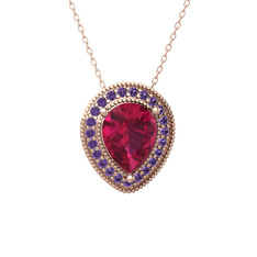 Esinti Kolye - Rodolit garnet ve ametist 14 ayar rose altın kolye (40 cm rose altın rolo zincir) #ct1r6p