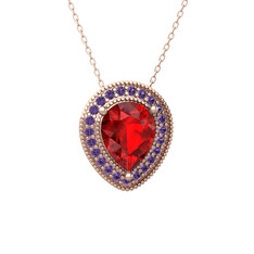 Esinti Kolye - Garnet ve ametist 14 ayar rose altın kolye (40 cm rose altın rolo zincir) #d3fvpd
