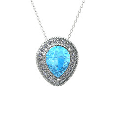 Esinti Kolye - Akuamarin ve swarovski 18 ayar beyaz altın kolye (40 cm beyaz altın rolo zincir) #d3ghgx