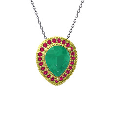 Esinti Kolye - Kök zümrüt ve rodolit garnet 14 ayar altın kolye (40 cm gümüş rolo zincir) #d6q7aw