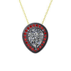 Esinti Kolye - Beyaz zirkon ve garnet 925 ayar siyah rodyum kaplama gümüş kolye (40 cm altın rolo zincir) #d8xrbq
