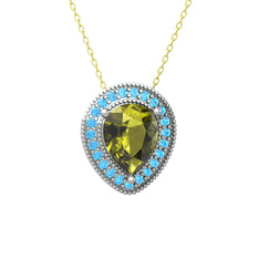 Esinti Kolye - Peridot ve akuamarin 8 ayar beyaz altın kolye (40 cm altın rolo zincir) #dcknvo