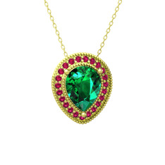 Esinti Kolye - Yeşil kuvars ve rodolit garnet 8 ayar altın kolye (40 cm altın rolo zincir) #dgczb9