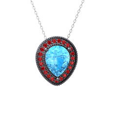 Esinti Kolye - Akuamarin ve garnet 925 ayar siyah rodyum kaplama gümüş kolye (40 cm beyaz altın rolo zincir) #diolyd