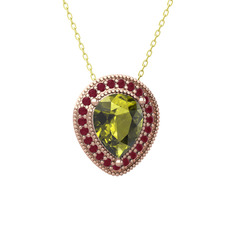 Esinti Kolye - Peridot ve kök yakut 14 ayar rose altın kolye (40 cm altın rolo zincir) #dprpwt