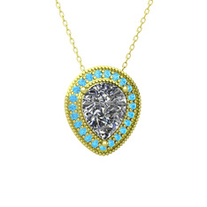Swarovski ve akuamarin 8 ayar altın kolye (40 cm altın rolo zincir)