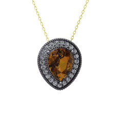 Esinti Kolye - Dumanlı kuvars ve swarovski 925 ayar siyah rodyum kaplama gümüş kolye (40 cm altın rolo zincir) #eq1isa