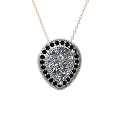 Swarovski ve siyah zirkon 8 ayar beyaz altın kolye (40 cm rose altın rolo zincir)