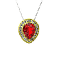 Garnet ve beyaz zirkon 14 ayar altın kolye (40 cm beyaz altın rolo zincir)