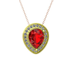 Esinti Kolye - Garnet ve pırlanta 8 ayar altın kolye (0.264 karat, 40 cm rose altın rolo zincir) #ev2voq