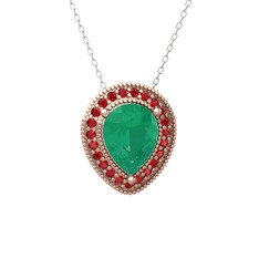 Esinti Kolye - Kök zümrüt ve garnet 8 ayar rose altın kolye (40 cm beyaz altın rolo zincir) #ezl1so