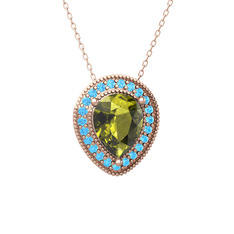 Esinti Kolye - Peridot ve akuamarin 925 ayar rose altın kaplama gümüş kolye (40 cm rose altın rolo zincir) #f86e29
