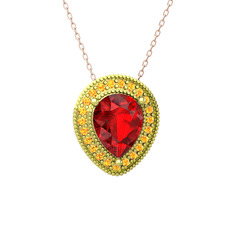 Esinti Kolye - Garnet ve sitrin 18 ayar altın kolye (40 cm rose altın rolo zincir) #fbi507
